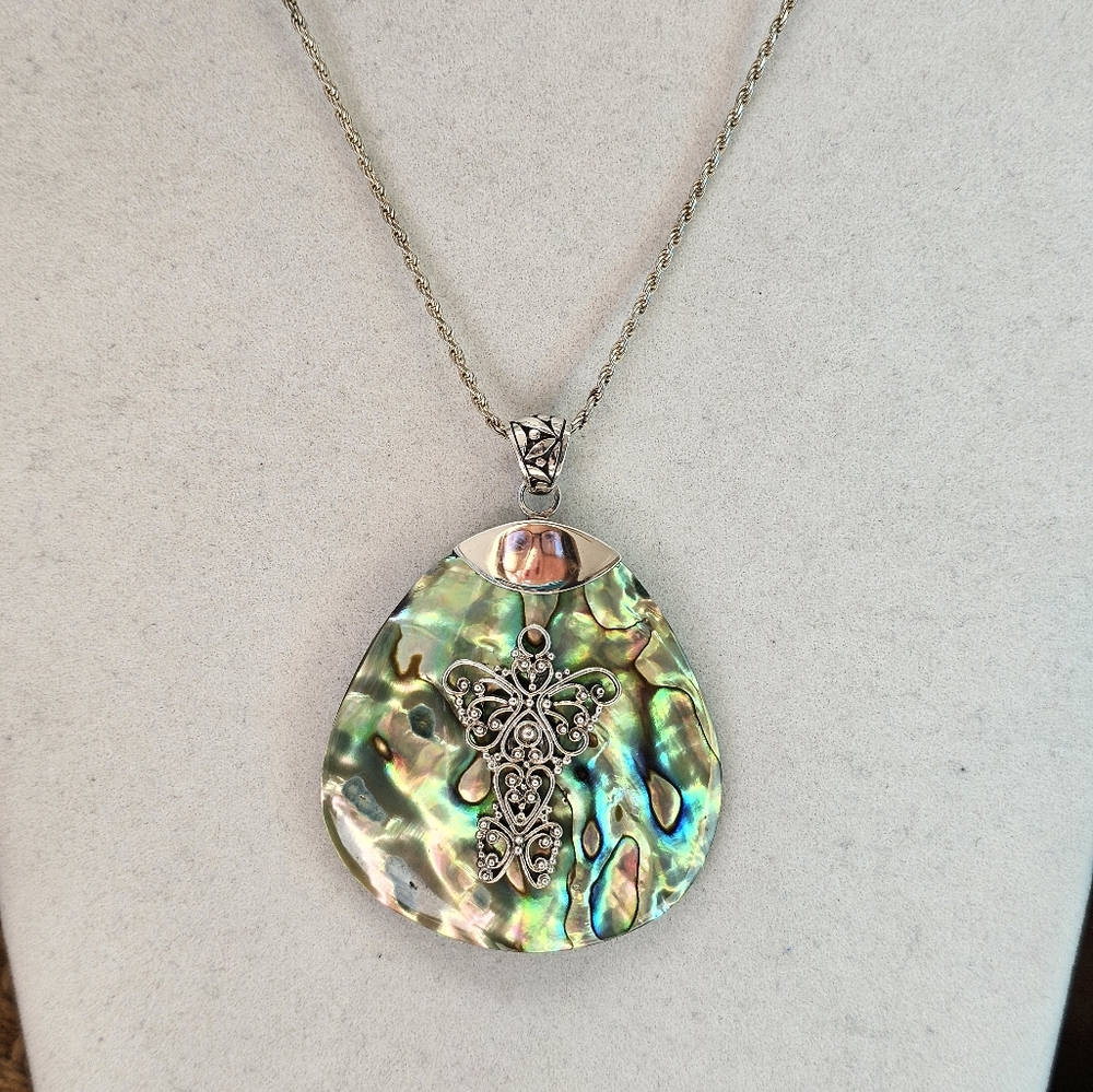 Suarti Abalone 925 Sterling Silver Necklace on Sterling Chain